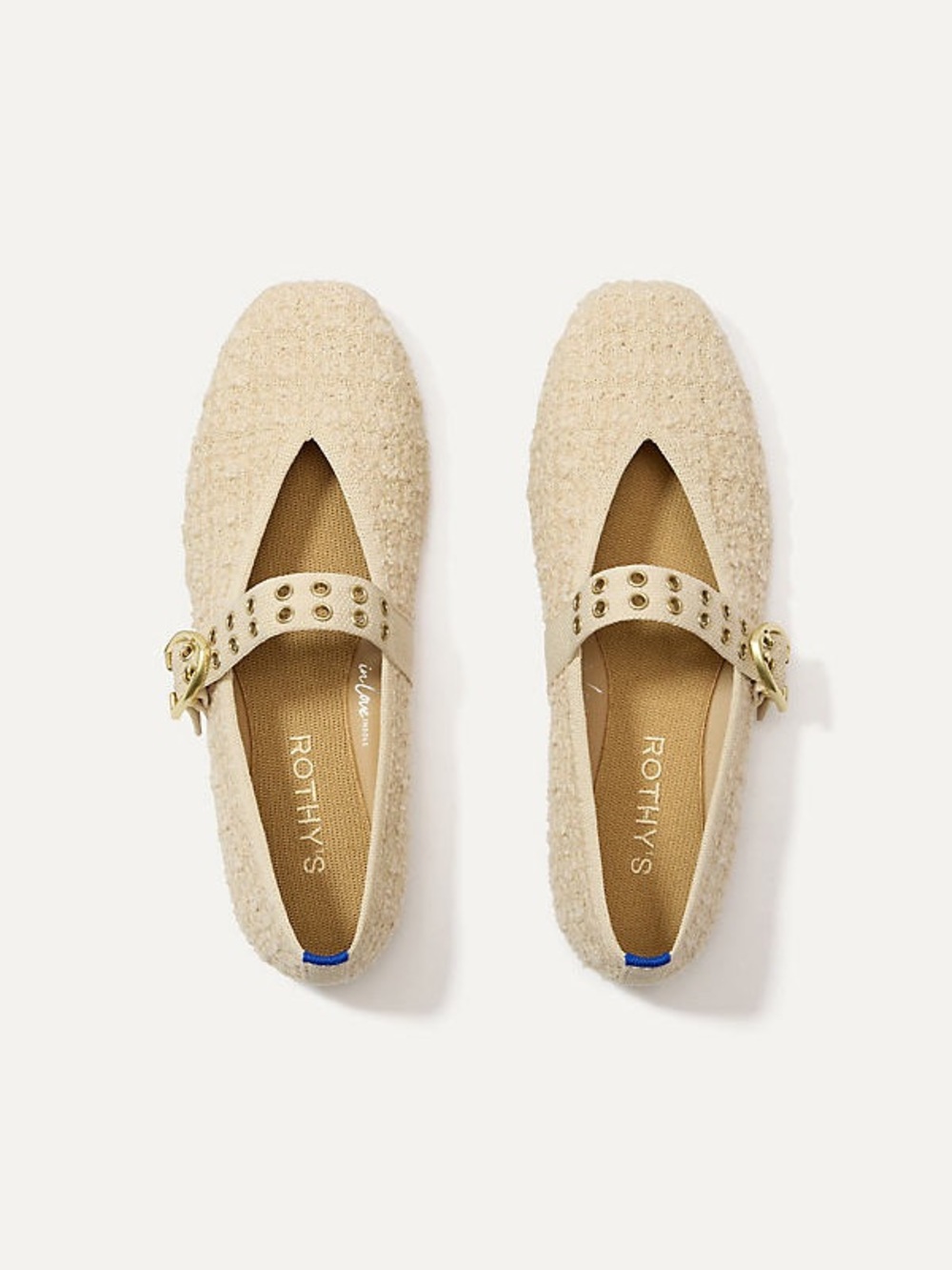Rothy's The Max Buckle Mary Jane Flats with Gold Buckle Pearl Boucle - Picture 5 of 6